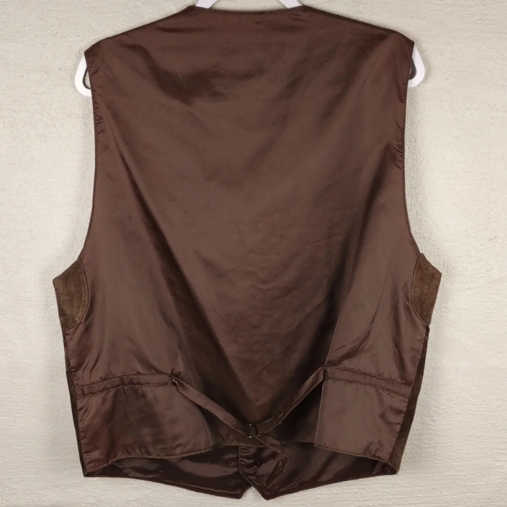 Lineage Vintage Brown Suede Leather V-Neck Sleeveless Button Front Casual Vest